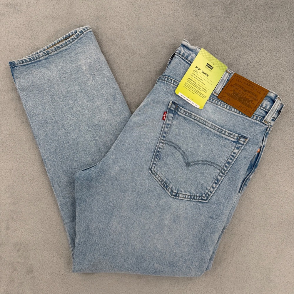 Levis Premium 502 Taper Mens Light Wash Blue Denim Stretch Jeans Size‎ W 40 L 30
